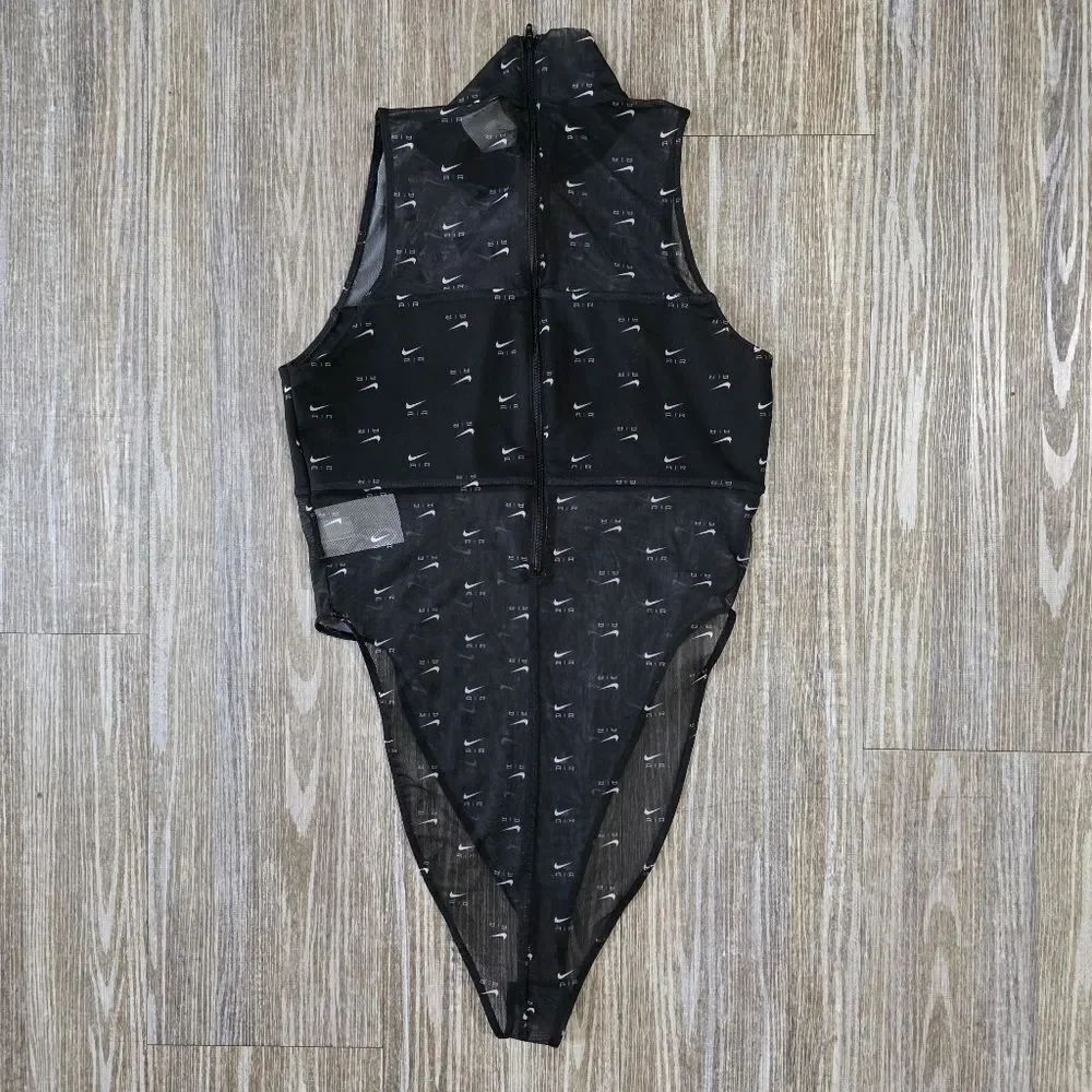 Nike Air Mock Neck All-Over Print Bodysuit Black Mesh Women’s Size M DV8243-010